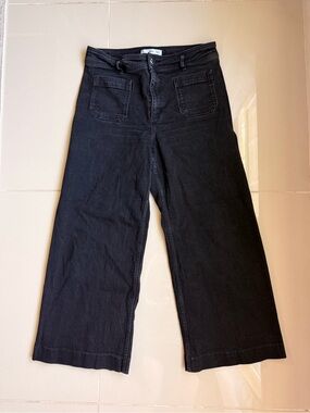 Mango MNG Womens Wide Leg Jeans High Rise Washed Black Patch Pocket Sailor US 12